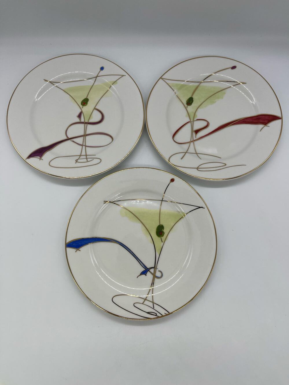 Pier 1 Martini Glass Set of 3 Appetizer / Dessert / Salad Plates Porcelain 7.5"